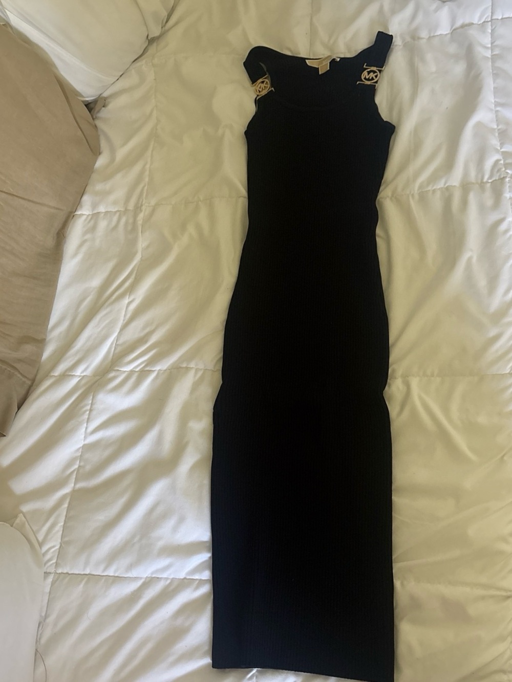Michael Kors Black Ribbed Tank Midi Dress